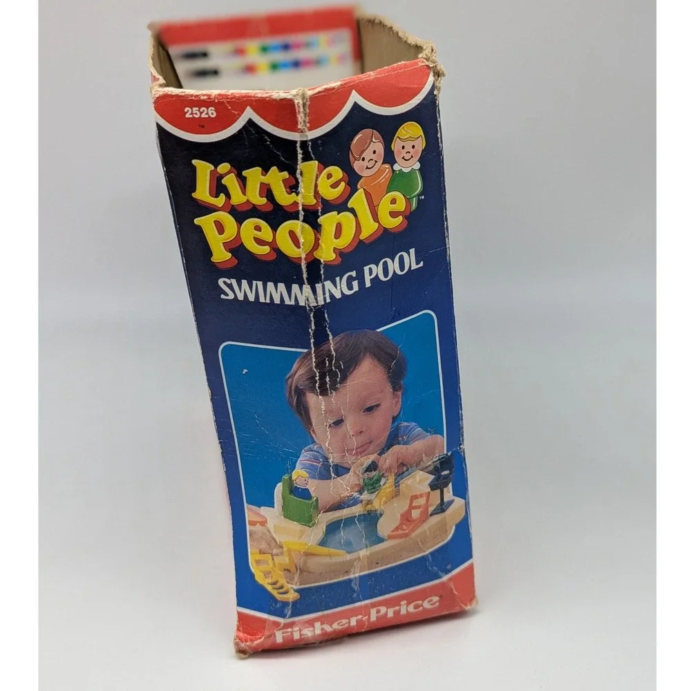 Fisher-Price Little People Swimming Pool 2526 Vintage 1986 Tan Blue Base Box